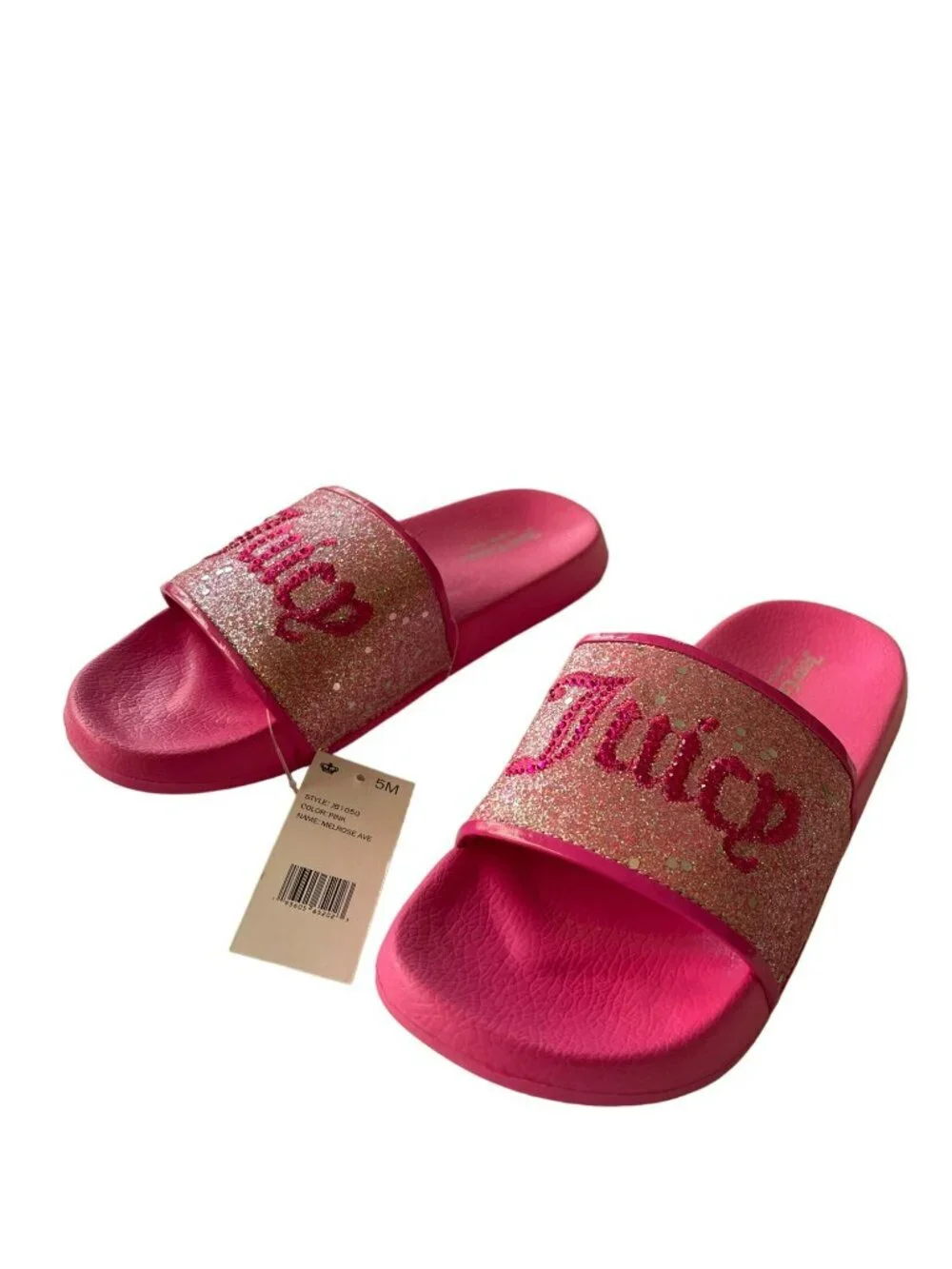 Juicy Couture Kids Girls Size 5 Pink Logo Flip Flop Sandals Glitter Shoes NEW